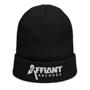 AFFIANT RECORDS - ORGANIC FULL WHITE LOGO EMBROIDERED RIBBED BEANIE