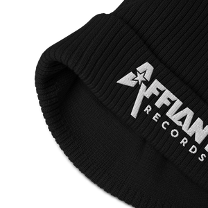 AFFIANT RECORDS - ORGANIC FULL WHITE LOGO EMBROIDERED RIBBED BEANIE